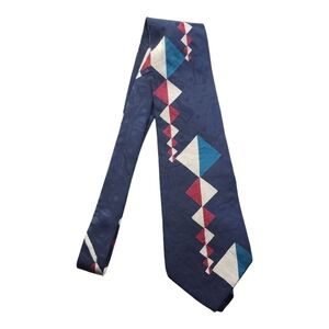 Don Loper Vintage Geometric Tie 100% Italian Silk Blue Red Retro Designer